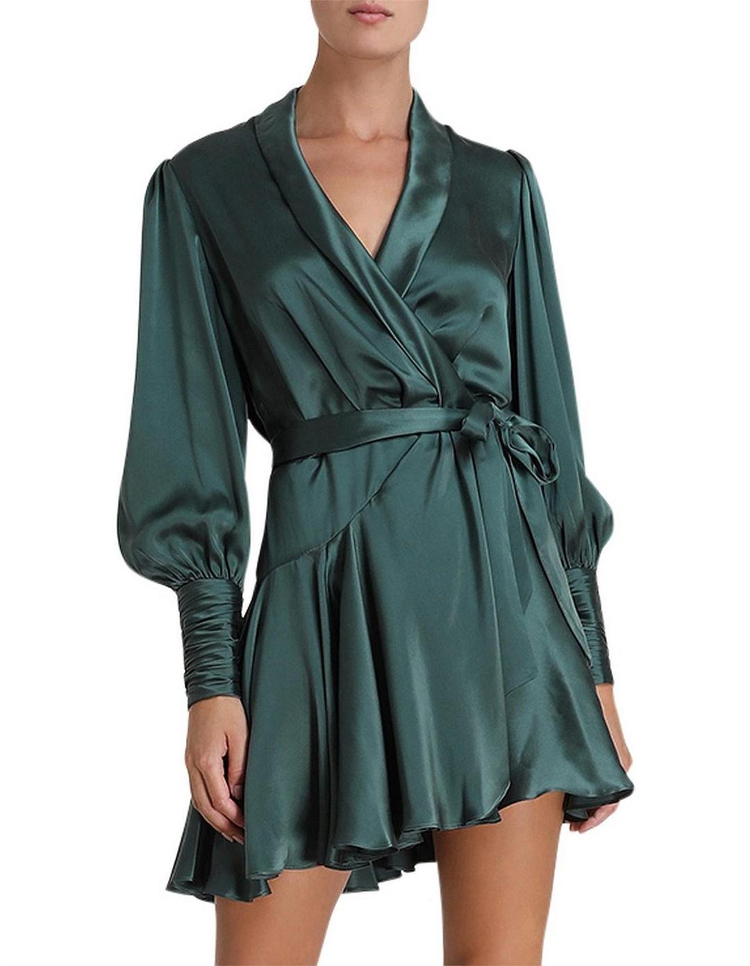 Zimmermann / Silk Mini Wrap Dress / Green / Size 16 / Zim Size 4 for rent on The Volte - main image