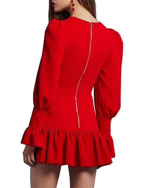 By Johnny Anna V Tulip Sleeve Dress Red Size 6 for rent on The Volte - main image