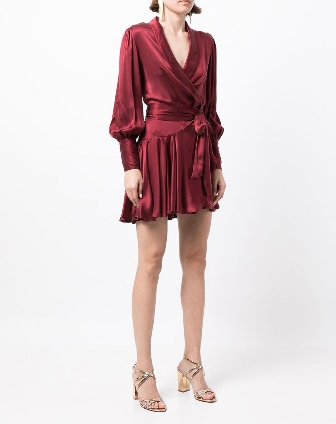 Zimmermann Belted Silk Wrap Mini Dress Berry Red Size 6 for rent on The Volte - main image