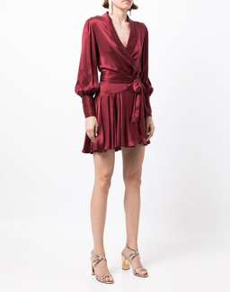 Zimmermann Belted Silk Wrap Mini Dress Berry Red Size 6 for rent on The Volte - image 1