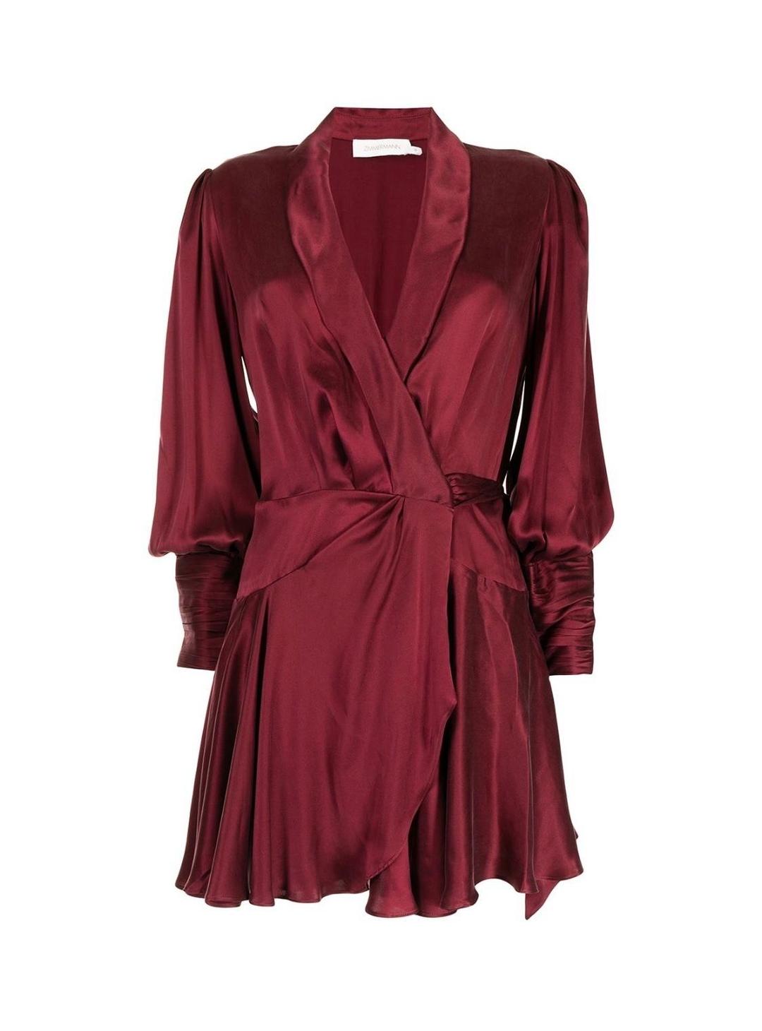 Zimmermann Belted Silk Wrap Mini Dress Berry Red Size 6 for rent on The Volte - main image
