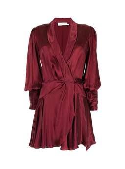Zimmermann Belted Silk Wrap Mini Dress Berry Red Size 6 for rent on The Volte - image 4