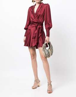 Zimmermann Belted Silk Wrap Mini Dress Berry Red Size 6 for rent on The Volte - image 2