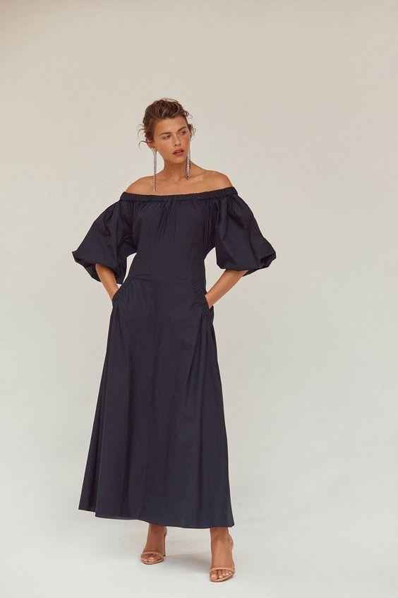 Scanlan Theodore Cotton Gathered Pocket Dress Navy Size 8 for rent on The Volte - main image