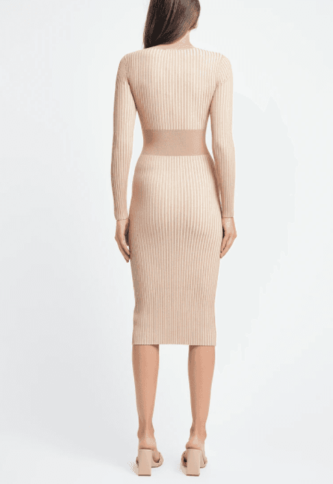 Kookai Sadie Crew Neck Belted Dress Nude Size 10 for rent on The Volte - main image