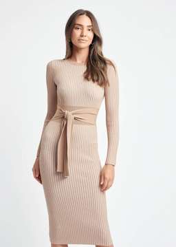 Kookai Sadie Crew Neck Belted Dress Nude Size 10 for rent on The Volte - image 2