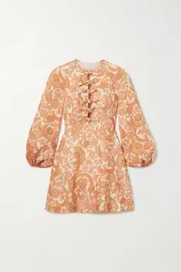 Zimmermann Peggy Tie-detailed Paisley-print Linen Mini Dress In Orange Paisley Size 01 for rent on The Volte - image 3