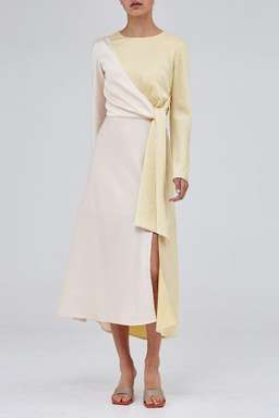 C/MEO Collective Opposite Sides Ecru & Limoncello Long Sleeve Dress Print Size 14 for rent on The Volte - image 1