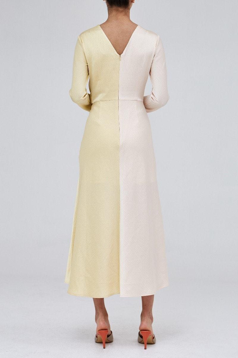 C/MEO Collective Opposite Sides Ecru & Limoncello Long Sleeve Dress Print Size 14 for rent on The Volte - main image