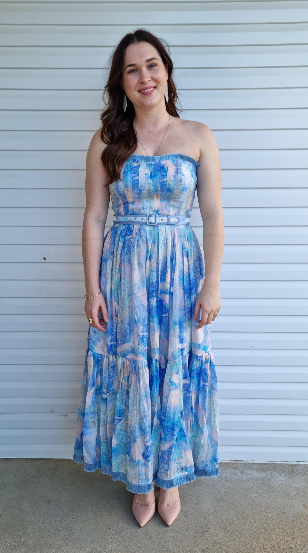 Leo and Lin Oceania Silk Linen Strapless Dress Print Size 12 - Image 1