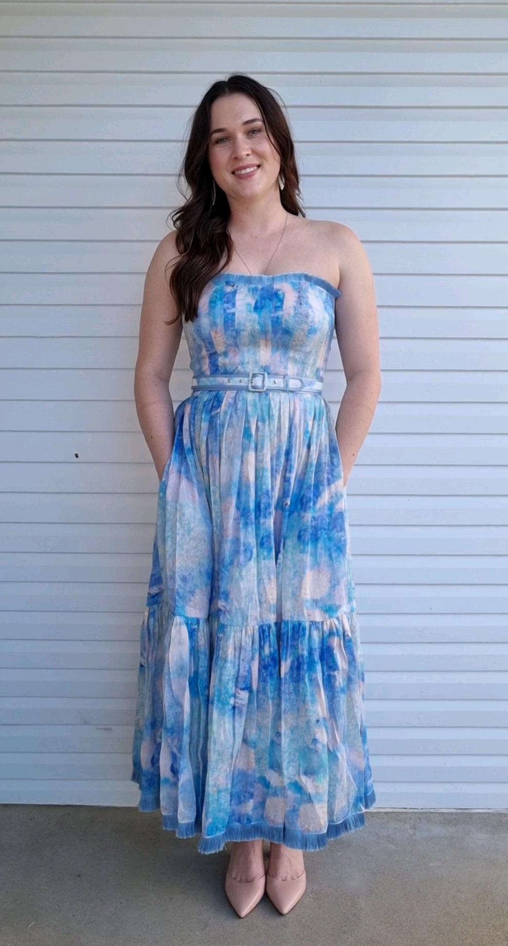 Leo and Lin Oceania Silk Linen Strapless Dress Print Size 12 - Image 2