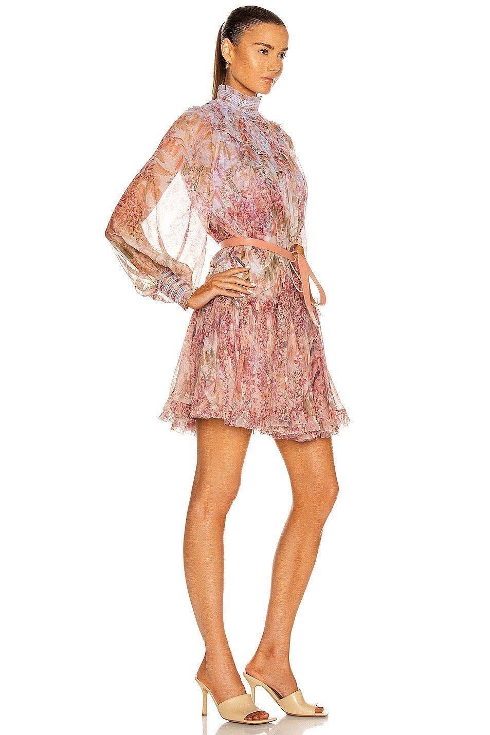 Zimmermann Botanica Smocked Yoke Mini Dress Milettia Floral Size 0P/ AU 6 for rent on The Volte - main image