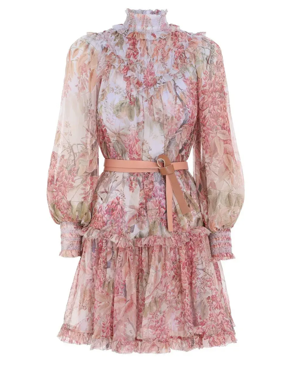 Zimmermann Botanica Smocked Yoke Mini Dress Milettia Floral Size 0P/ AU 6 for rent on The Volte - main image