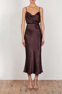 Shona Joy La Lune Bias Cowl Midi Dress Brown Size 6 for rent on The Volte - image 1
