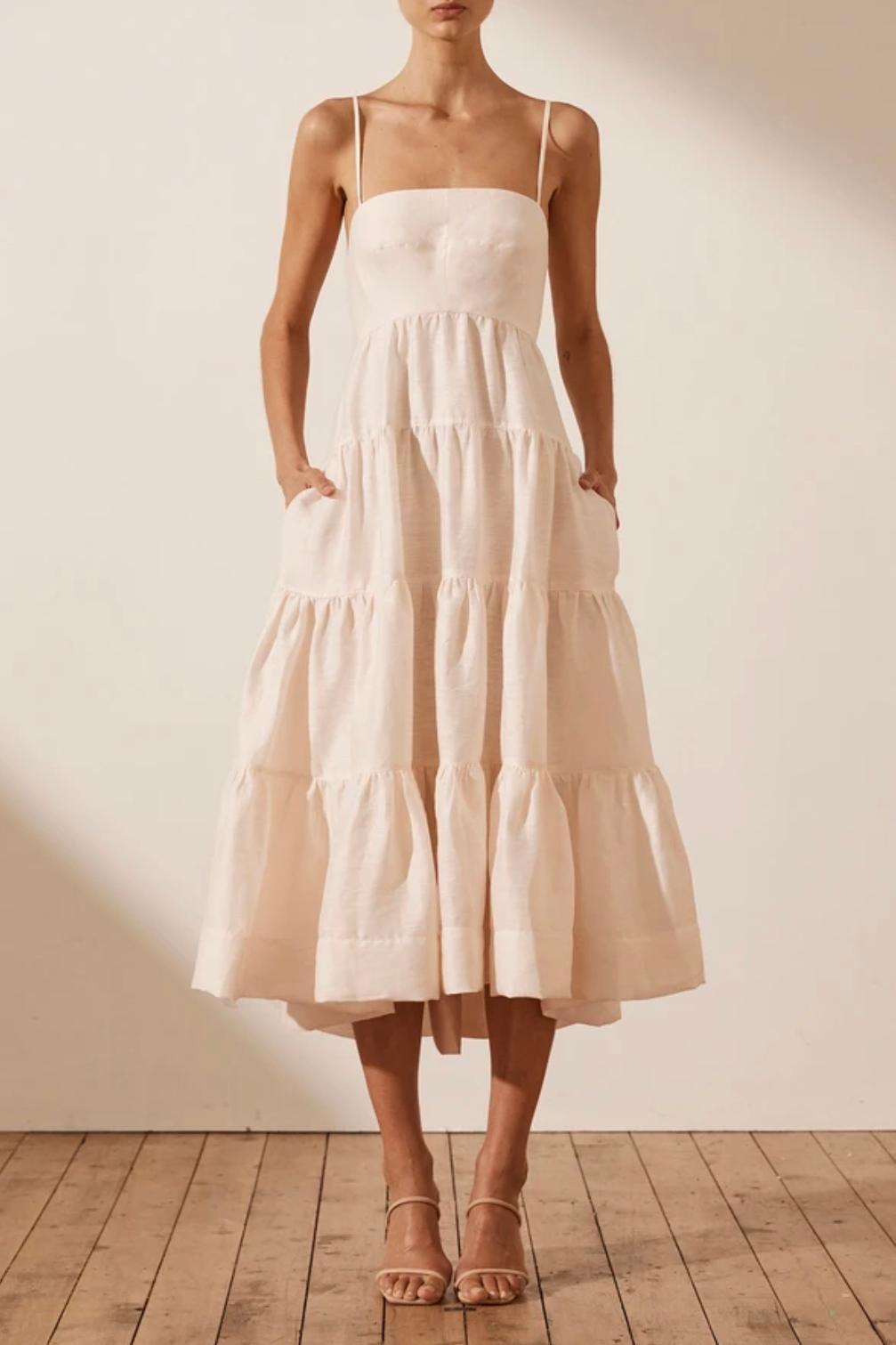 Shona Joy Elsa Tiered Midi Dress White NOT AVAILABLE - Image 1