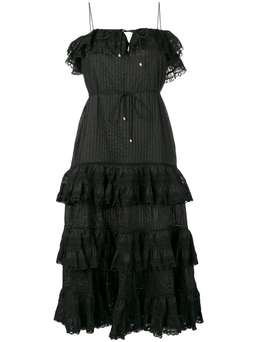 Zimmermann Juniper Black Ruffle Tie Midi Dress Black Size 6 for rent on The Volte - image 3