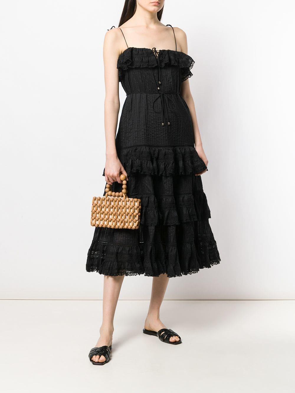 Zimmermann Juniper Black Ruffle Tie Midi Dress Black Size 6 for rent on The Volte - main image