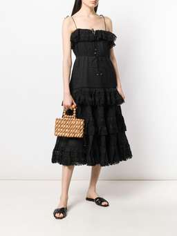 Zimmermann Juniper Black Ruffle Tie Midi Dress Black Size 6 for rent on The Volte - image 1
