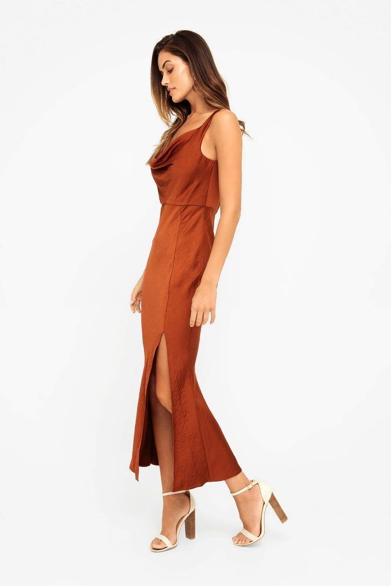Sheike Macy Cowl Dress Rust Size 8 for rent on The Volte - main image
