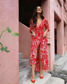 Kookai Sunshine Vee Maxi Dress Print Size 6