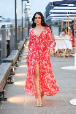 Kookai Sunshine Vee Maxi Dress Print Size 6