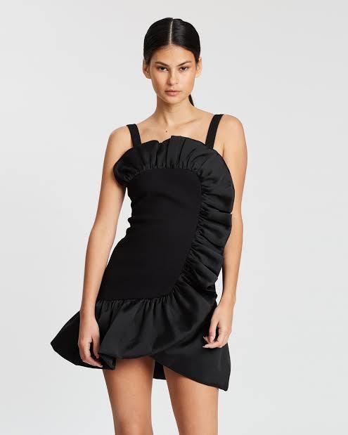 By Johnny Structured Ruffle Mini Dress Black Size 8 for rent on The Volte - main image