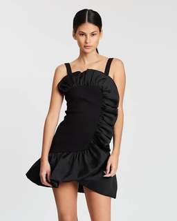 By Johnny Structured Ruffle Mini Dress Black Size 8 for rent on The Volte - image 1