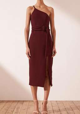 Shona Joy One Shoulder Leg Split Midi Dress Red Size 10