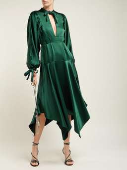 Self Portrait Handkerchief-hem Satin Dress Green Size 12 for rent on The Volte - image 1