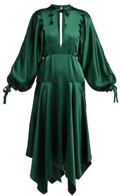 Self Portrait Handkerchief-hem Satin Dress Green Size 12 for rent on The Volte - main image
