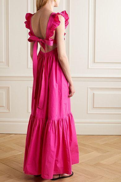 Self Portrait Fuschia Cotton Poplin Maxi Dress Pink Size 12 for rent on The Volte - main image