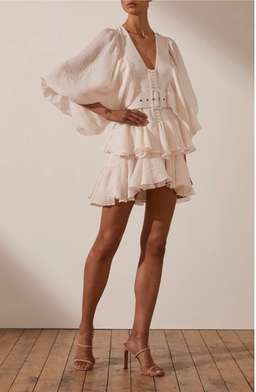 Shona Joy Charlotte Plunged Draped Mini Dress White Size 14 for rent on The Volte - image 1