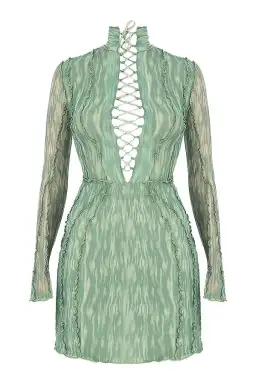 House of CB 'Dylan' Ivy Printed Mesh Lace Up Mini Dress Green Size 8 for rent on The Volte - image 5