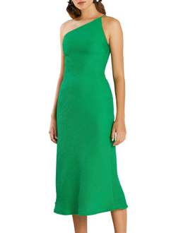 By Johnny Asymmetric Crimp Bias Midi Dress Green Size 12
