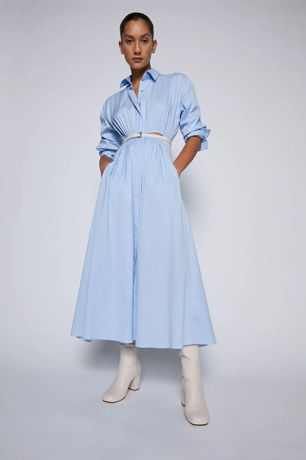 Scanlan Theodore Cotton Gathered Dress Pale Blue Size 8 - Image 1