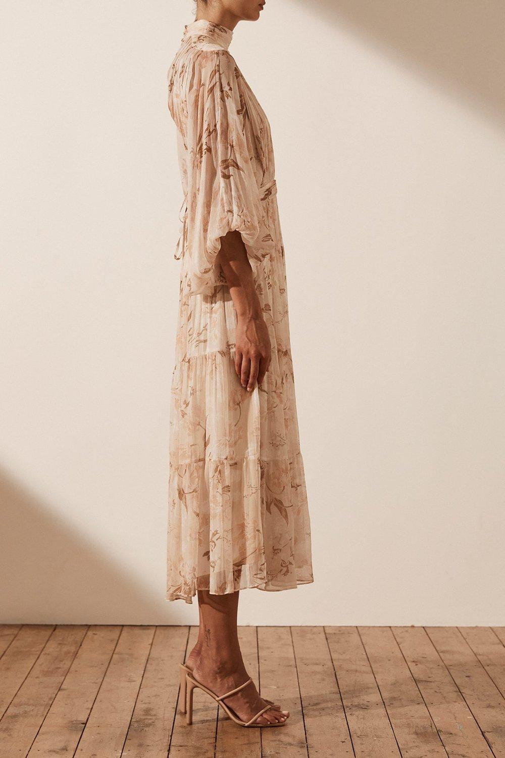 Shona Joy Nina Long Sleeve Backless Tiered Midi Dress Print Size 8 for rent on The Volte - main image