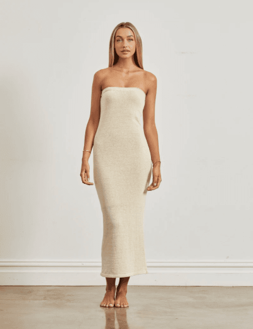 One Mile The Label Cora Strapless Maxi Dress Cream Size 10 for rent on The Volte - main image