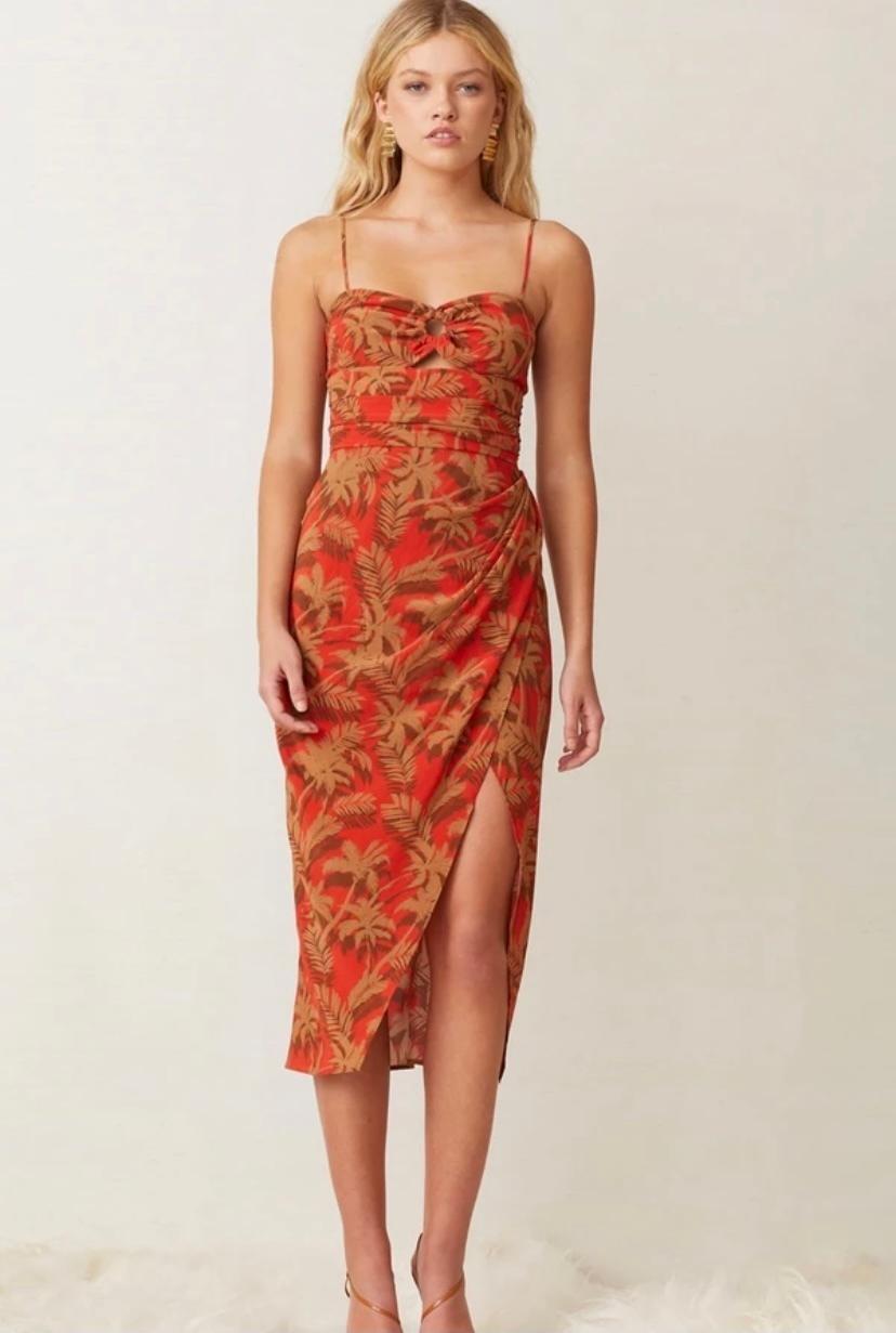 Bec & Bridge Shady Palm Midi Dress Print Size 6 for rent on The Volte - main image