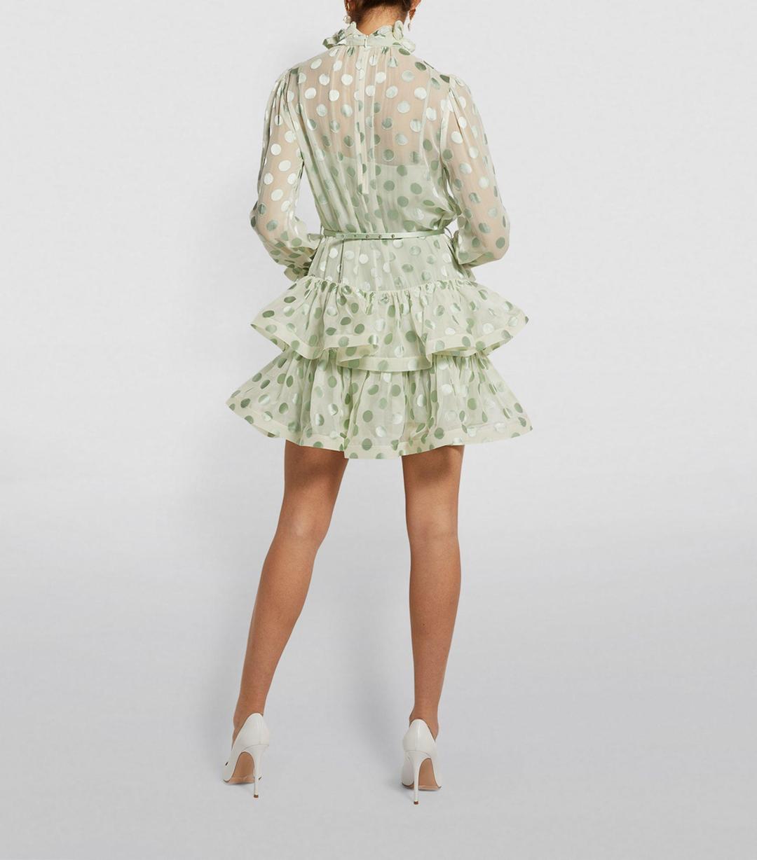 Zimmermann Polka Dot Lovestruck Fluted Mini Dress Mint Green Size 0 / AU 8 for rent on The Volte - main image