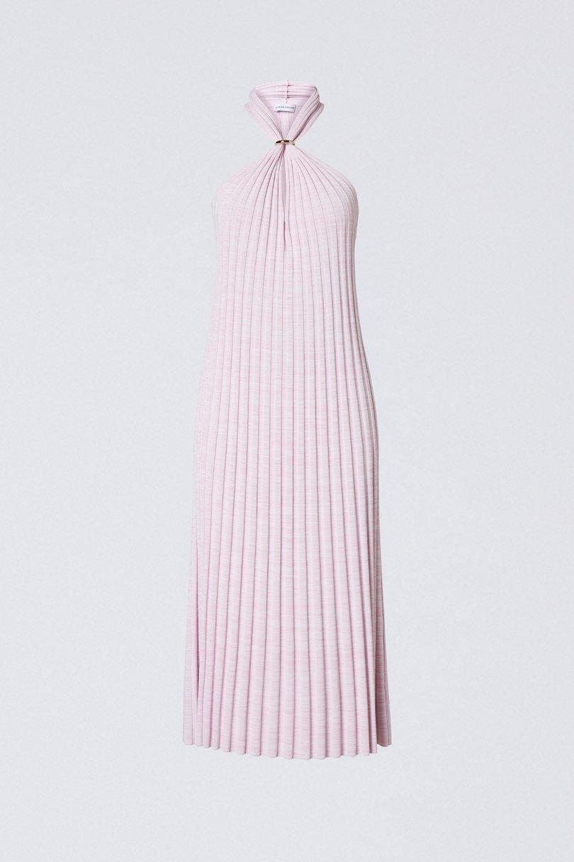 Scanlan Theodore Pleated Rib V-neck Dress Pale Pink Size 8 for rent on The Volte - main image