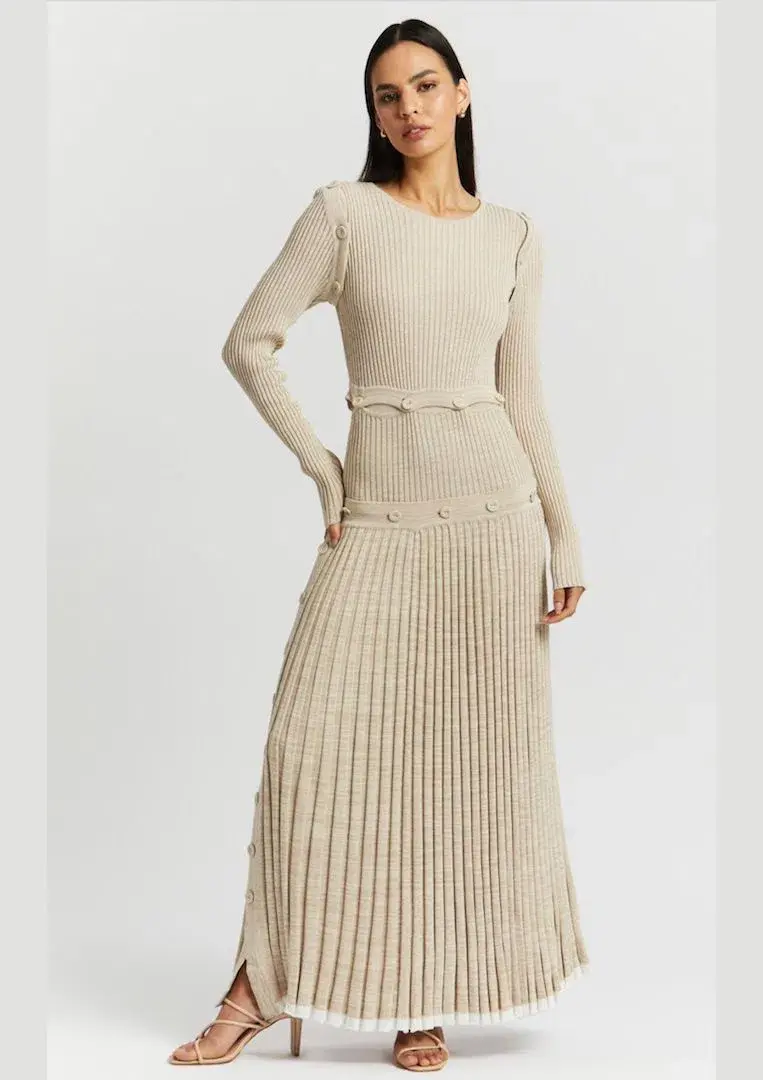 Christopher Esber Deconstruct Long Sleeve Knit Dress Cream Size 6 for rent on The Volte - main image