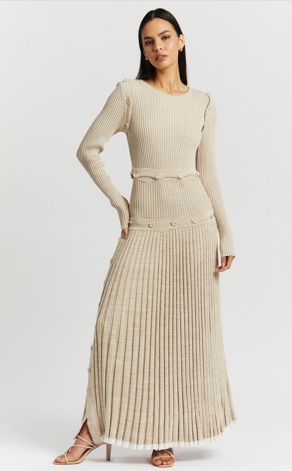 Christopher Esber Deconstruct Long Sleeve Knit Dress Cream Size 6 for rent on The Volte - main image