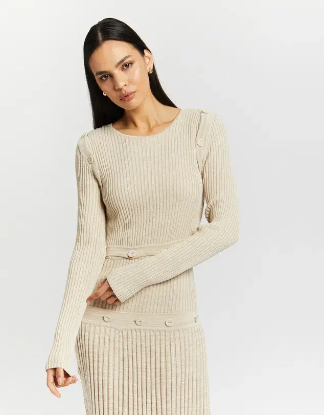 Christopher Esber Deconstruct Long Sleeve Knit Dress Cream Size 6 for rent on The Volte - main image