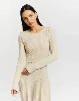 Christopher Esber Deconstruct Long Sleeve Knit Dress Cream Size 6 for rent on The Volte - image 2