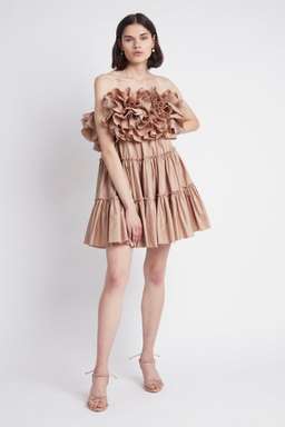 Aje Allure Tiered Mini Dress Brown Size 6 for rent on The Volte - image 1