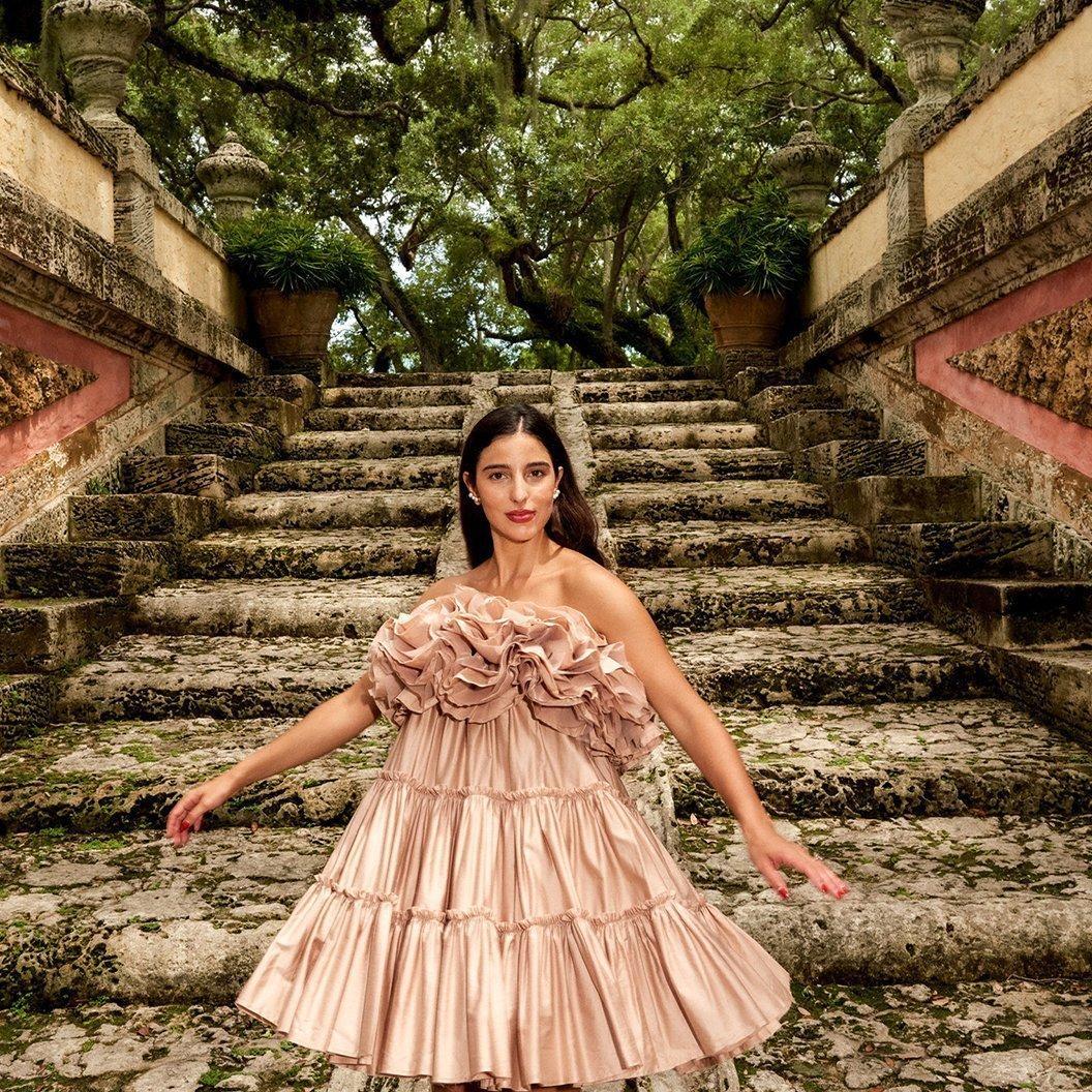 Aje Allure Tiered Mini Dress Brown Size 6 for rent on The Volte - main image