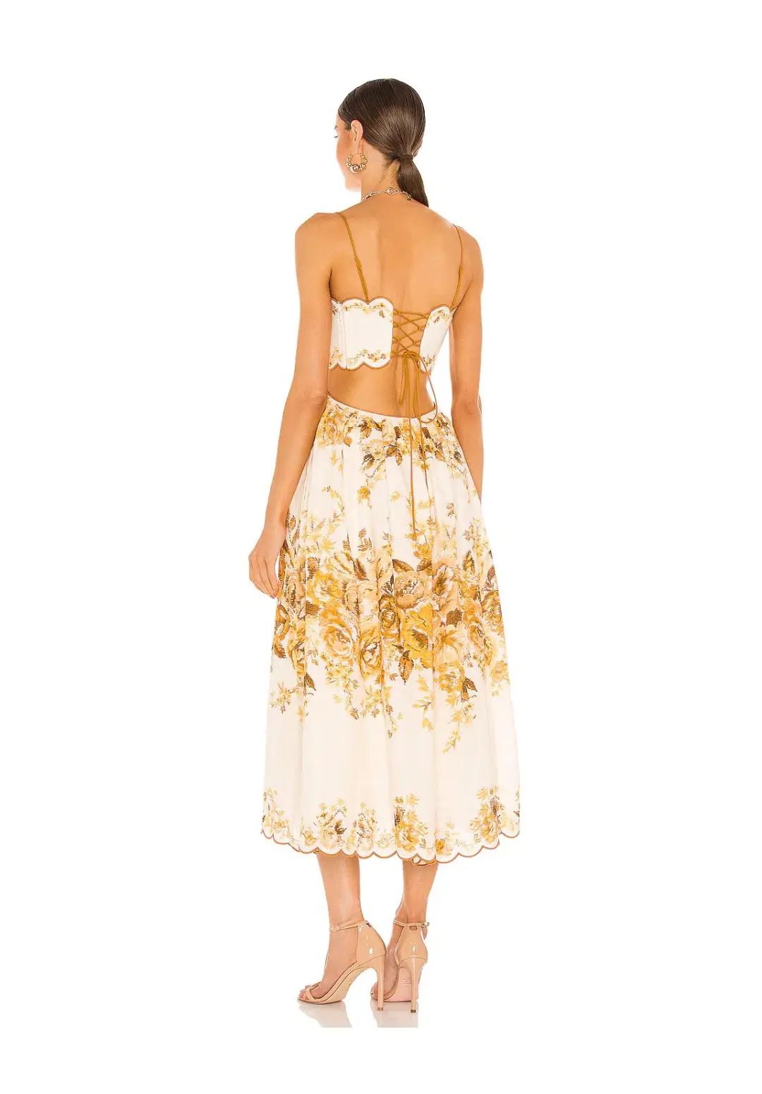 Zimmermann Aliane Scallop Midi Dress Floral Size 2 / Au 12 for rent on The Volte - main image