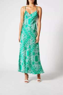 Scanlan Theodore Silk Paisley Long Slip Dress Green Size 10 for rent on The Volte - image 5