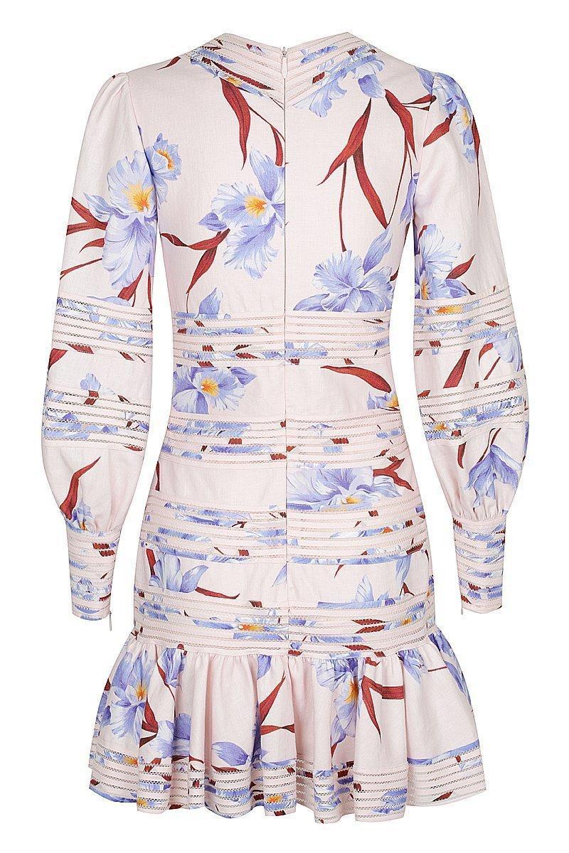 Zimmermann Corsage Linear Mini Dress Lilac / Jacaranda Orchid Print Size 8 for rent on The Volte - main image