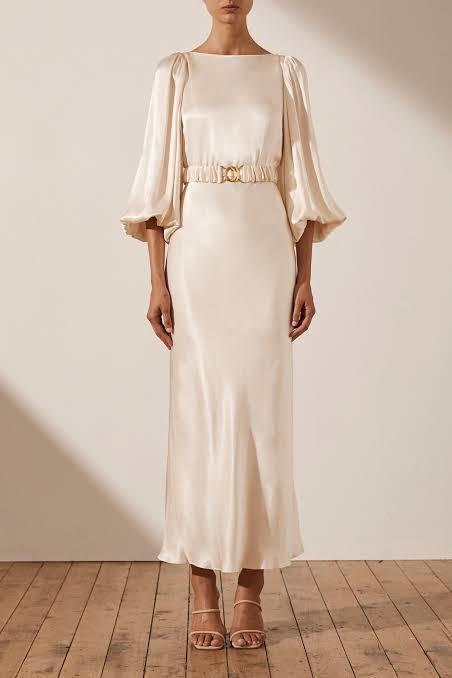 Shona Joy La Lune Balloon Sleeve Midi Dress White Size 12 for rent on The Volte - main image